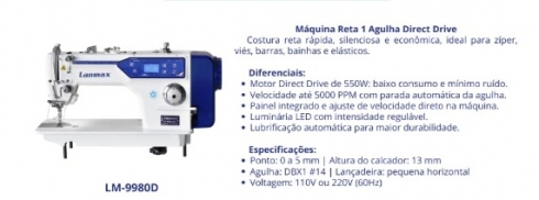 Reta Industrial Direct Drive 1 Agulha, Ponto 5mm, Parada de Agulha Autom. LM9980-D LANMAX